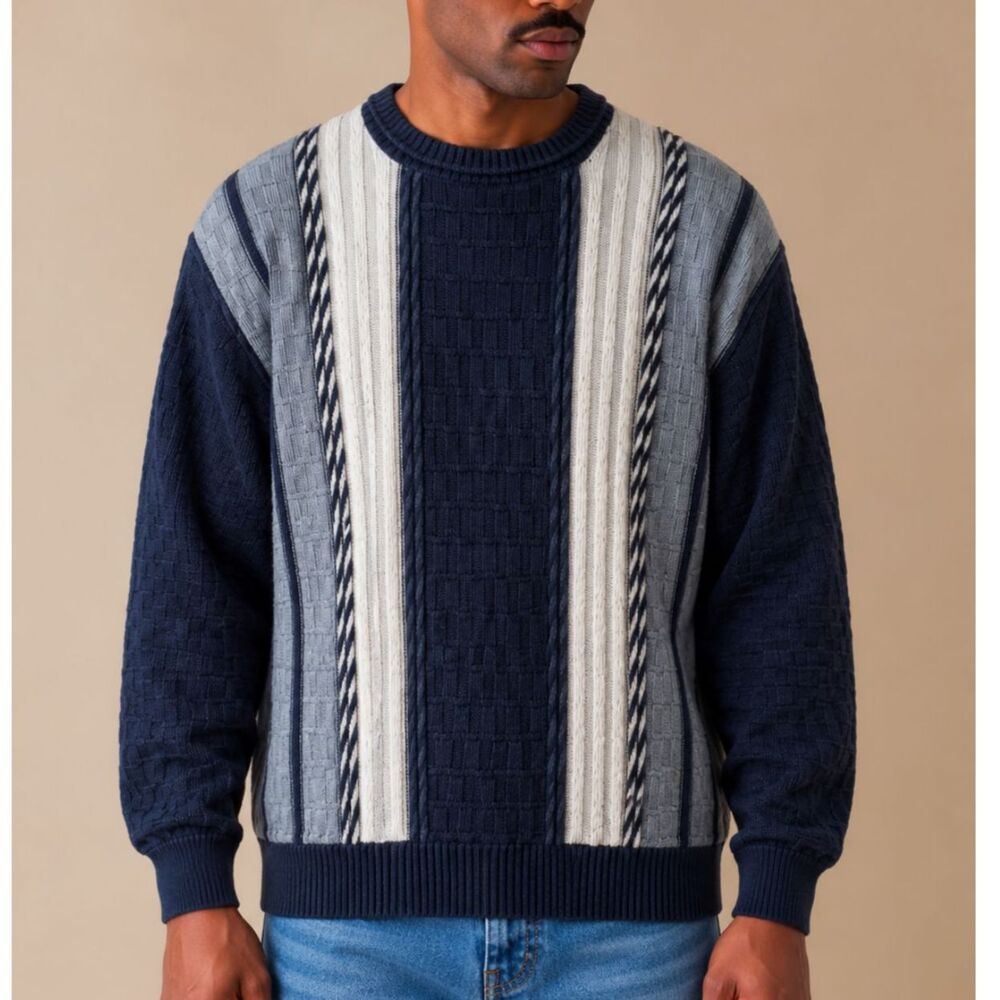 Vintage Protege Collection Mens 3D Colorblock Crewneck Sweater XL Navy USA 90s